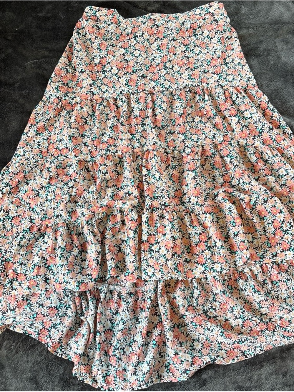 Simple Coral & White Floral Tiered Maxi Skirt